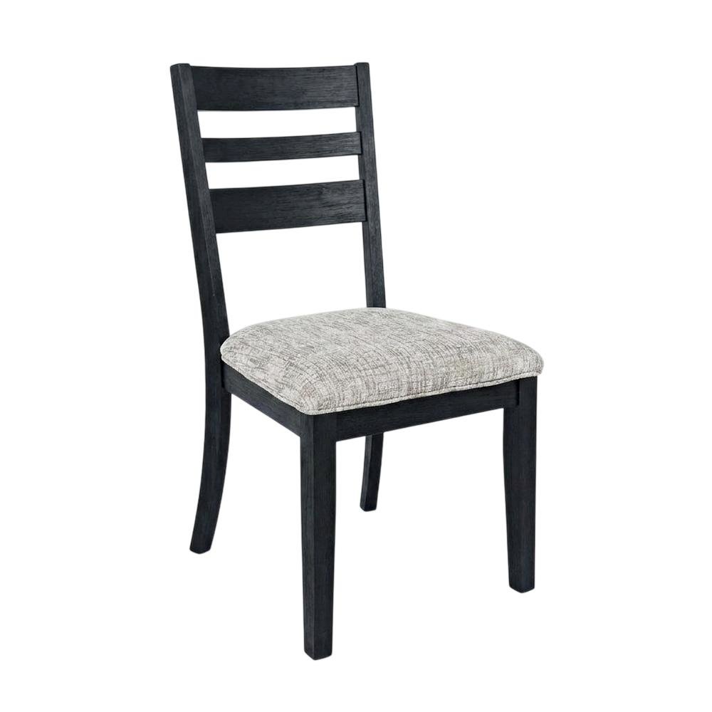 Contemporary Upholstered Ladderback Dining Chairs, Dark Charcoal, Set of 2. Picture 5
