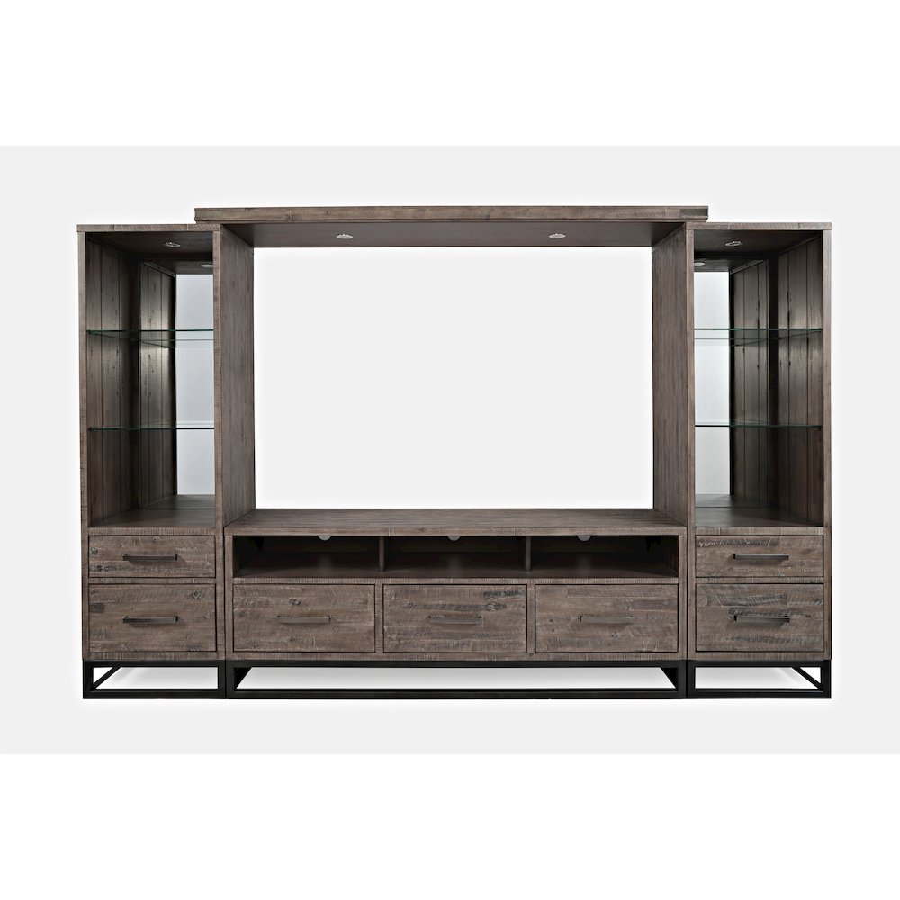 Distressed Solid Wood Entertainment Center with 70'' TV Console and LED Lights. Picture 1