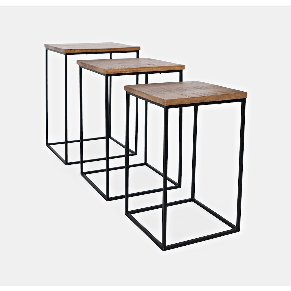 Brody Square Modern Rustic Solid Wood and Metal Nesting End Tables - Set of 3. Picture 3