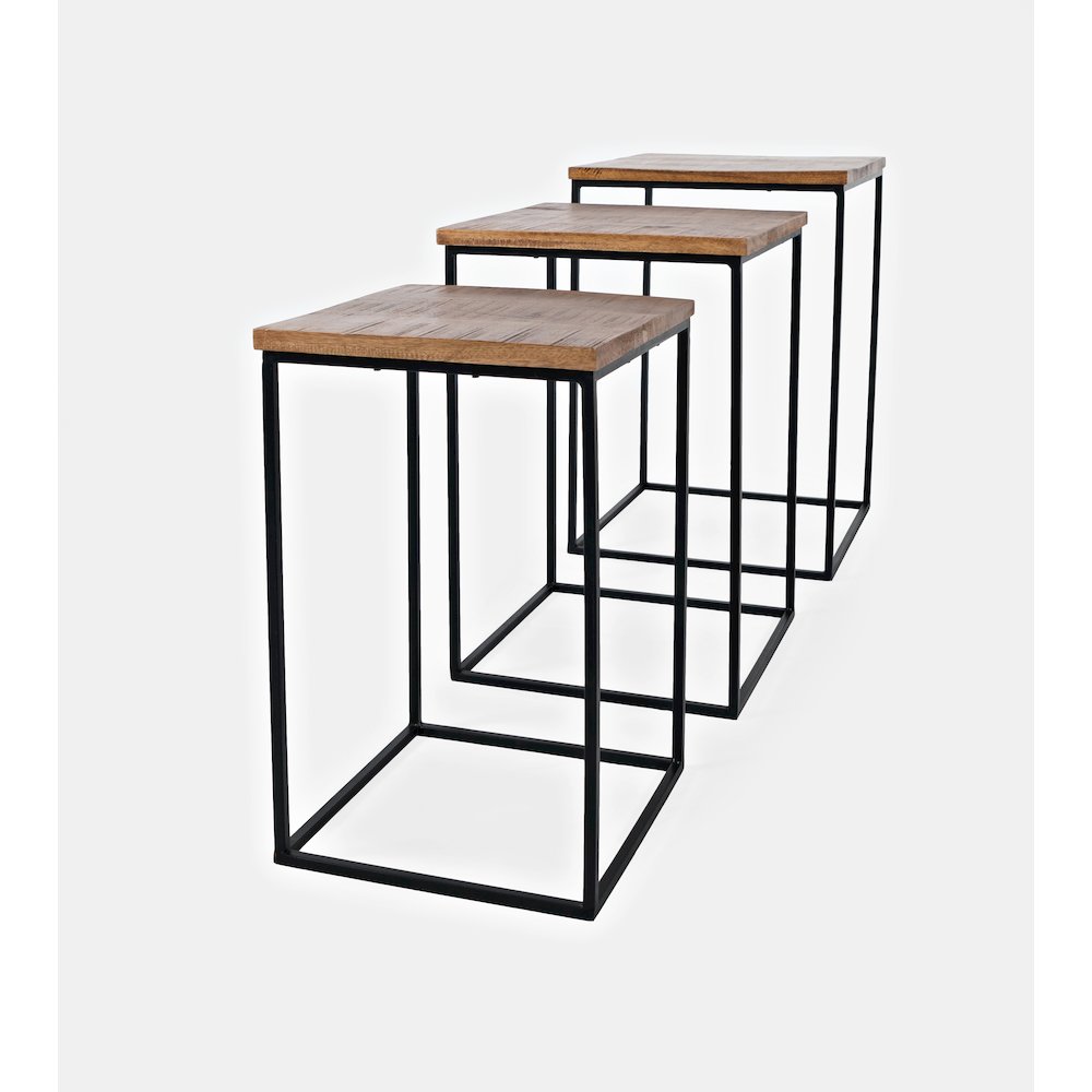 Brody Square Modern Rustic Solid Wood and Metal Nesting End Tables - Set of 3. Picture 2