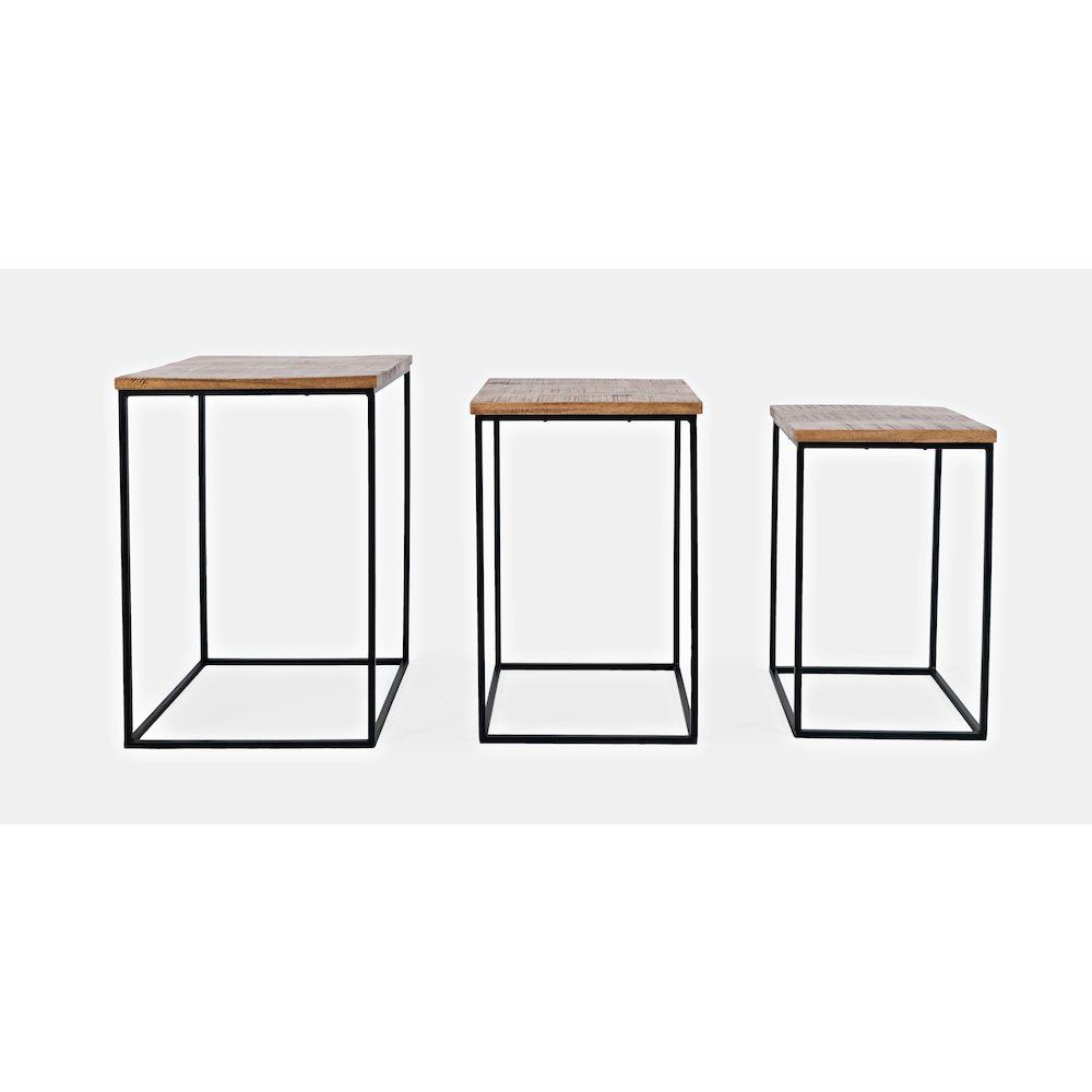 Brody Square Modern Rustic Solid Wood and Metal Nesting End Tables - Set of 3. Picture 1
