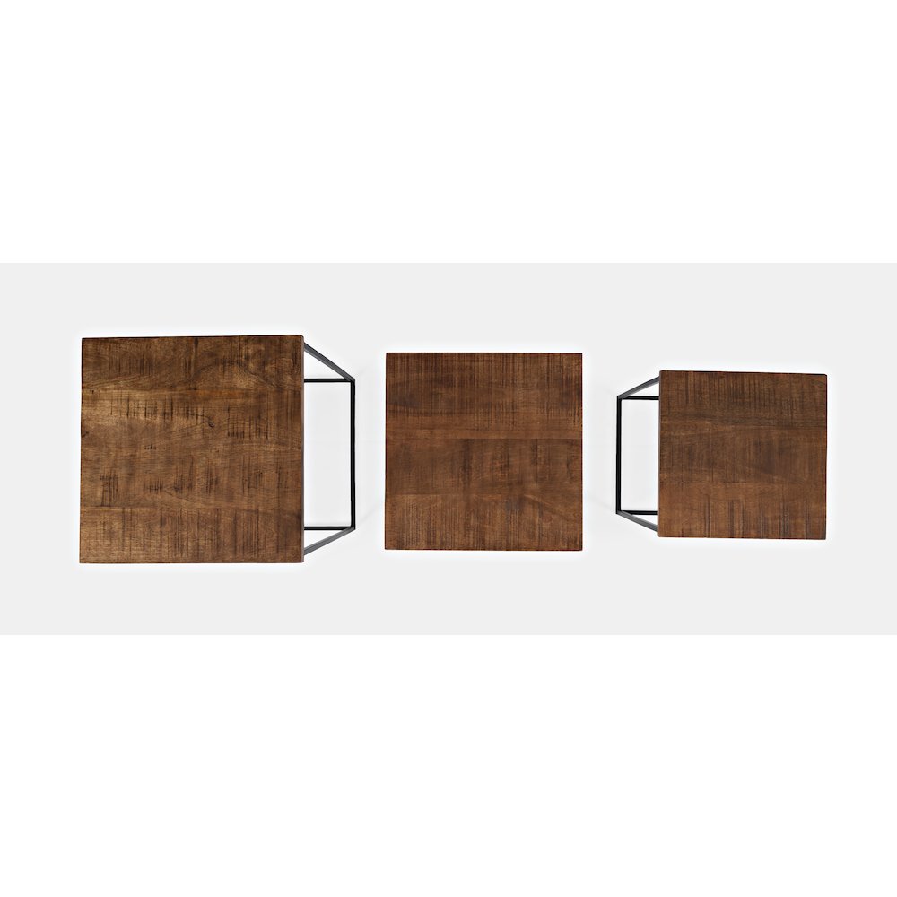 Brody Square Modern Rustic Solid Wood and Metal Nesting End Tables - Set of 3. Picture 5