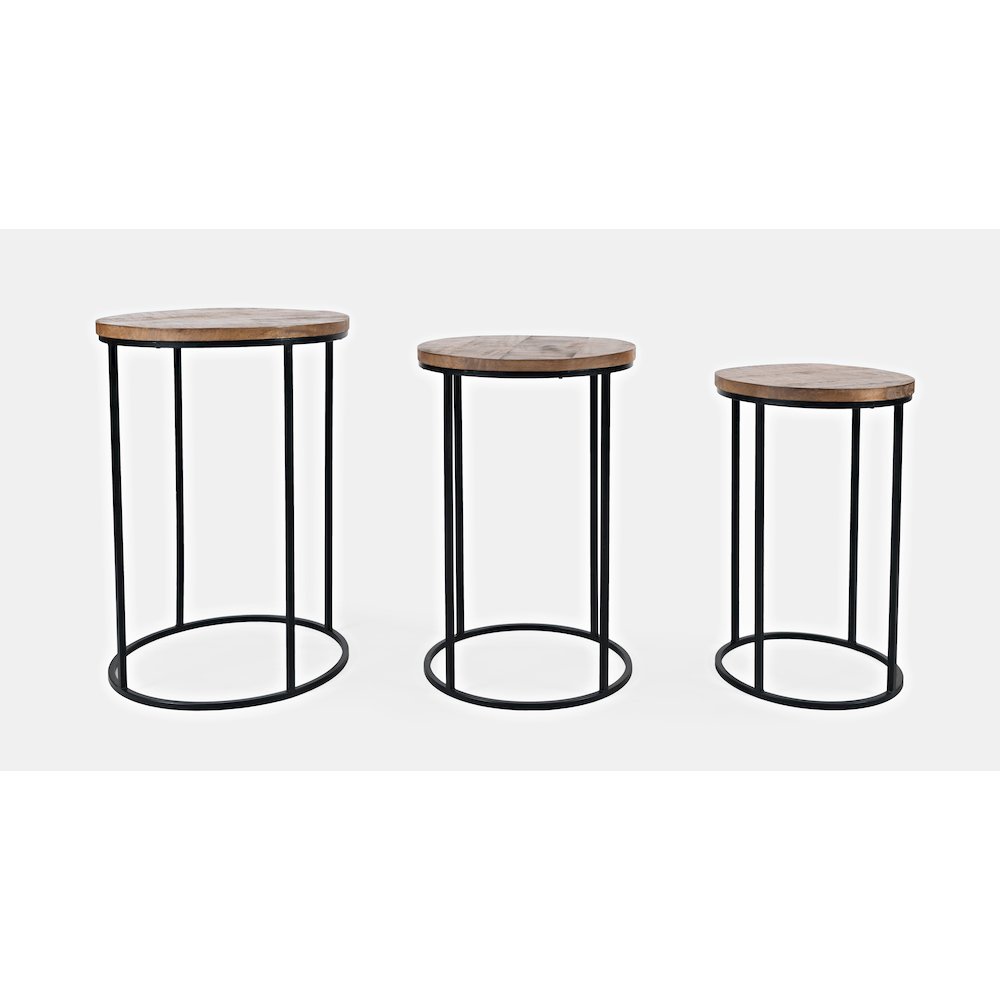 Warner Round Modern Rustic Solid Wood and Metal Nesting End Tables - Set of 3. Picture 1