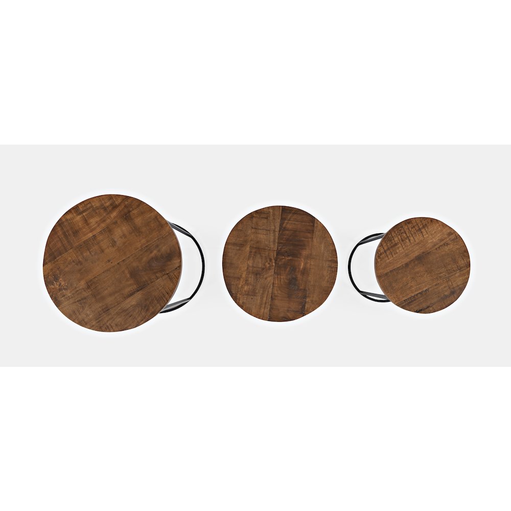 Warner Round Modern Rustic Solid Wood and Metal Nesting End Tables - Set of 3. Picture 5