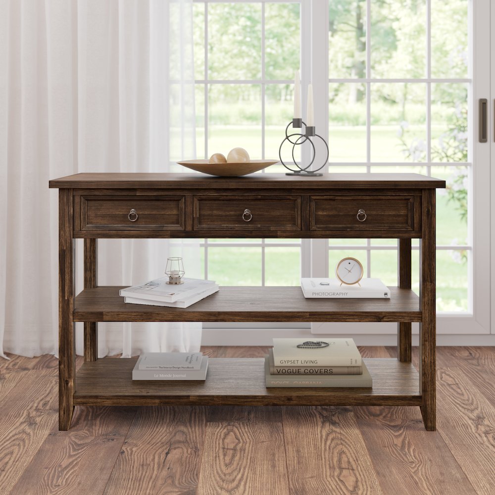 Bakersfield Mission Style  Sofa Table with Three Drawers. Picture 2