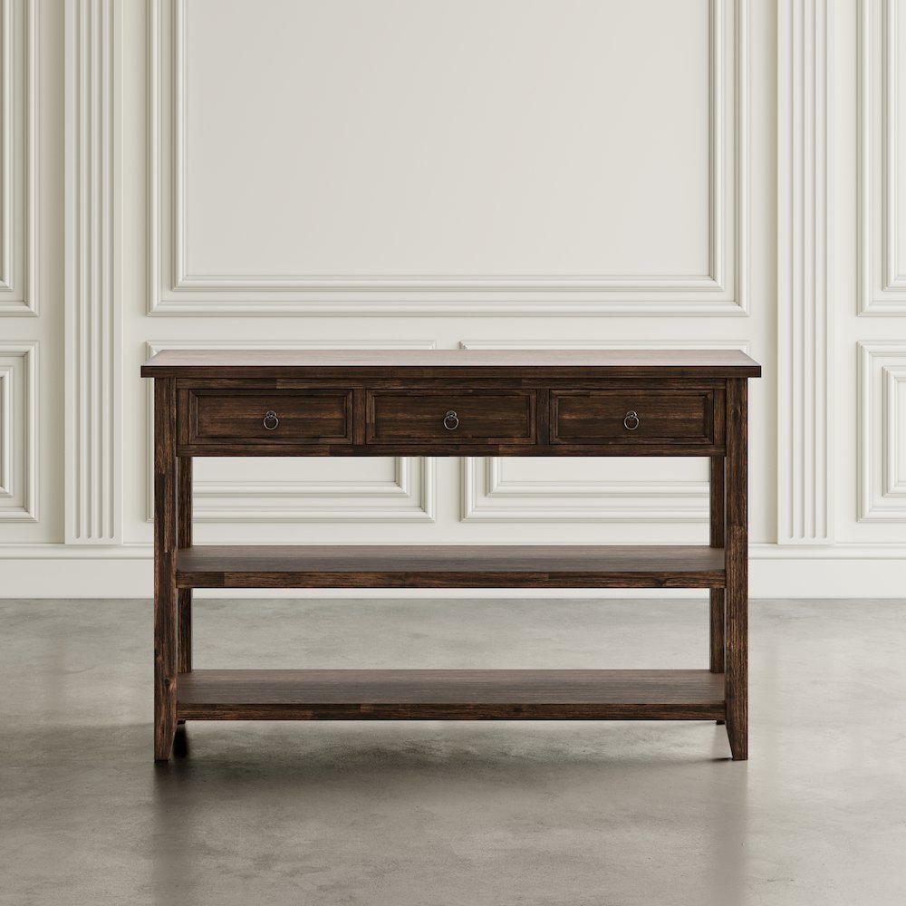 Bakersfield Mission Style  Sofa Table with Three Drawers. Picture 11