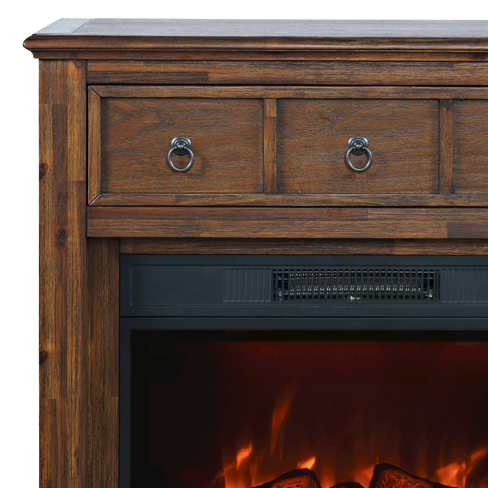 Traditional Rustic 32" Electric Fireplace Wire Brushed Console TV Stand. Picture 3