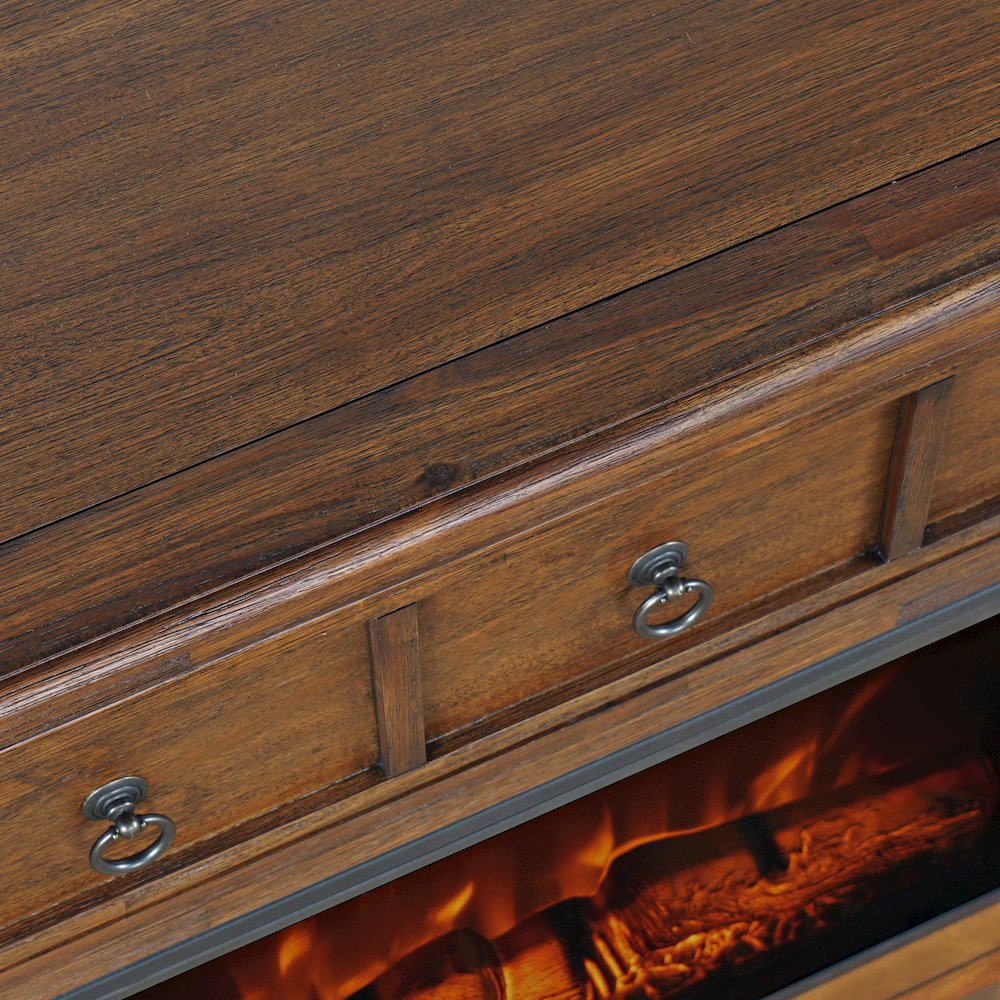 Traditional Rustic 32" Electric Fireplace Wire Brushed Console TV Stand. Picture 5