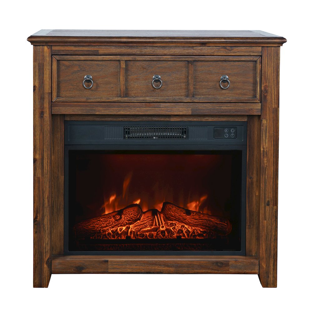 Traditional Rustic 32" Electric Fireplace Wire Brushed Console TV Stand. Picture 1