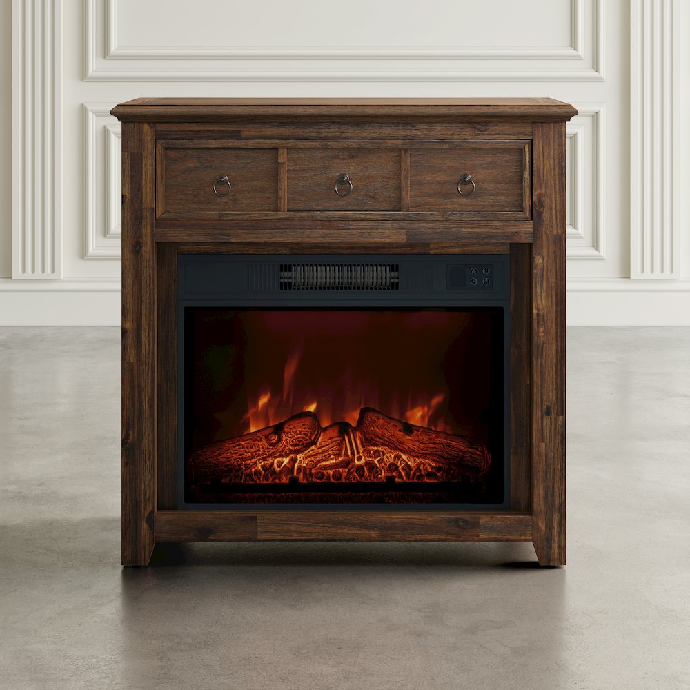 Traditional Rustic 32" Electric Fireplace Wire Brushed Console TV Stand. Picture 11