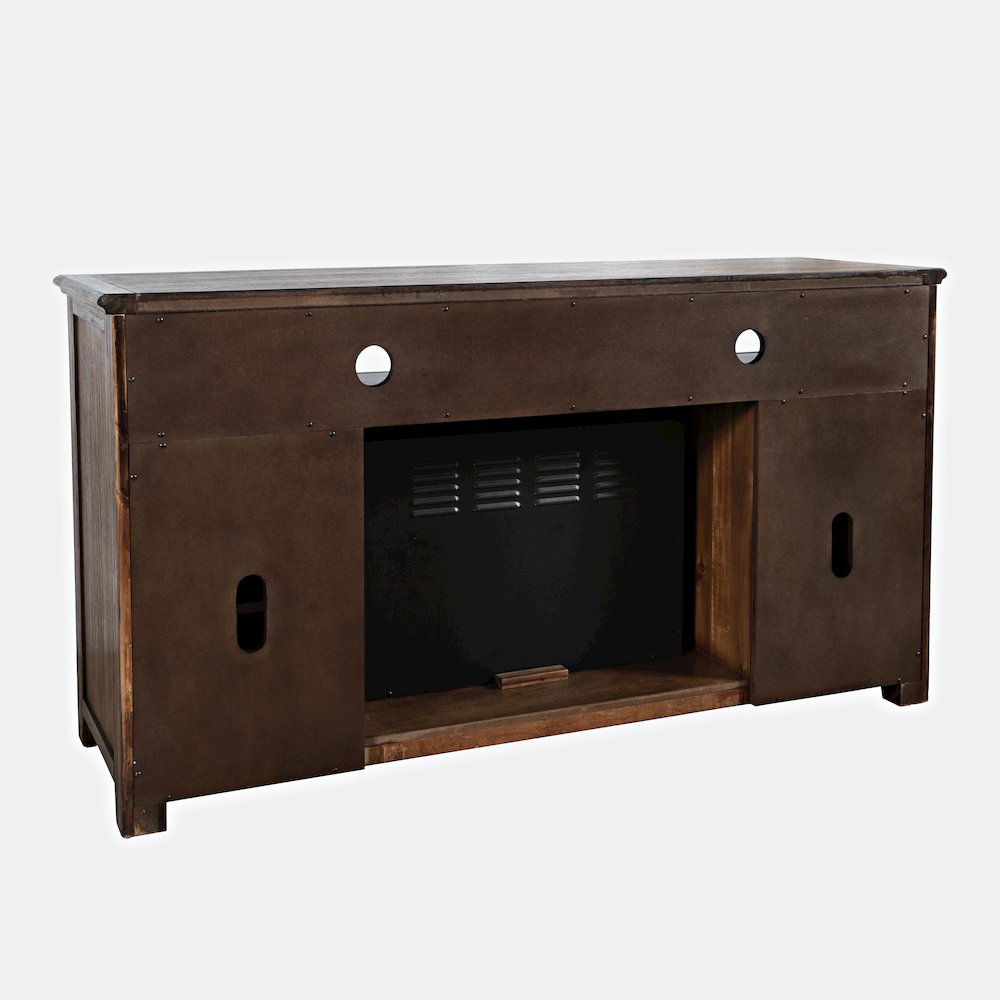 Transitional Rustic 60" Storage Console TV Stand with Electric Fireplace. Picture 7