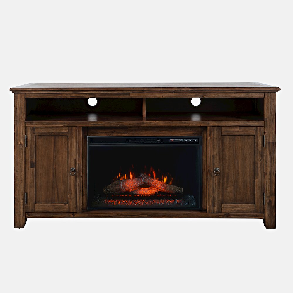 Bakersfield Rustic 60" Storage Console TV Stand with Electric Fireplace. Picture 1
