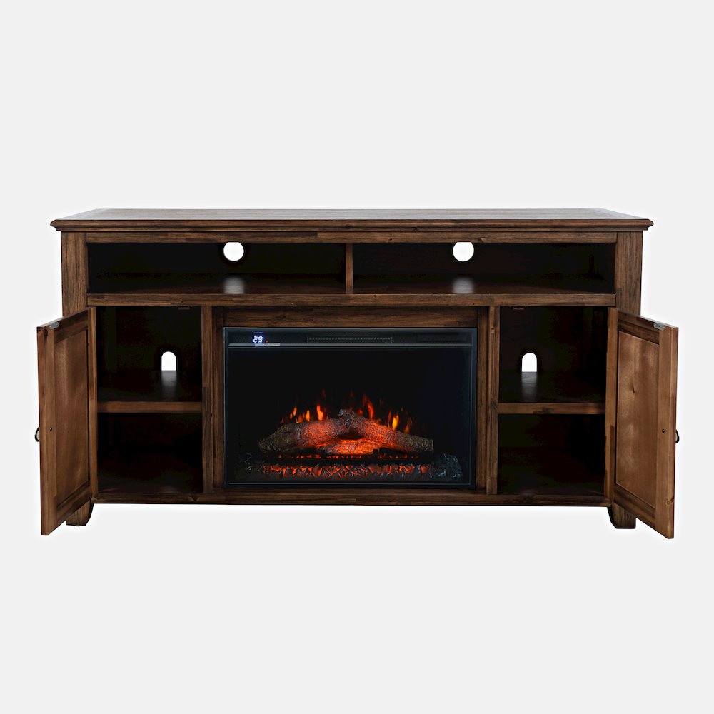 Transitional Rustic 60" Storage Console TV Stand with Electric Fireplace. Picture 4
