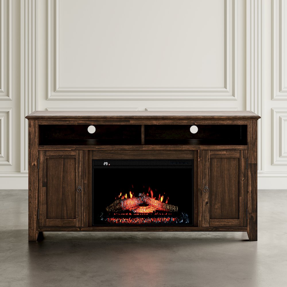 Transitional Rustic 60" Storage Console TV Stand with Electric Fireplace. Picture 11