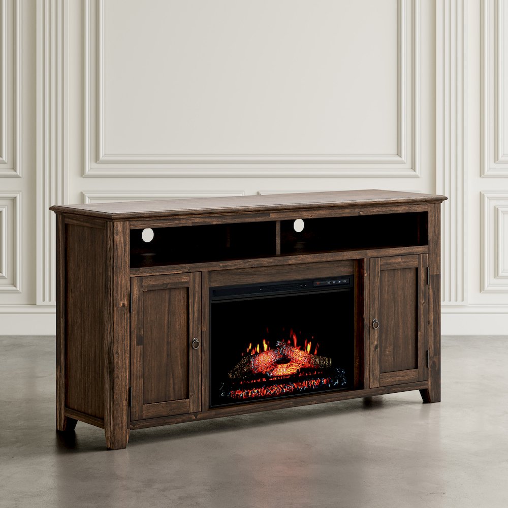 Bakersfield Rustic 60" Storage Console TV Stand with Electric Fireplace. Picture 3
