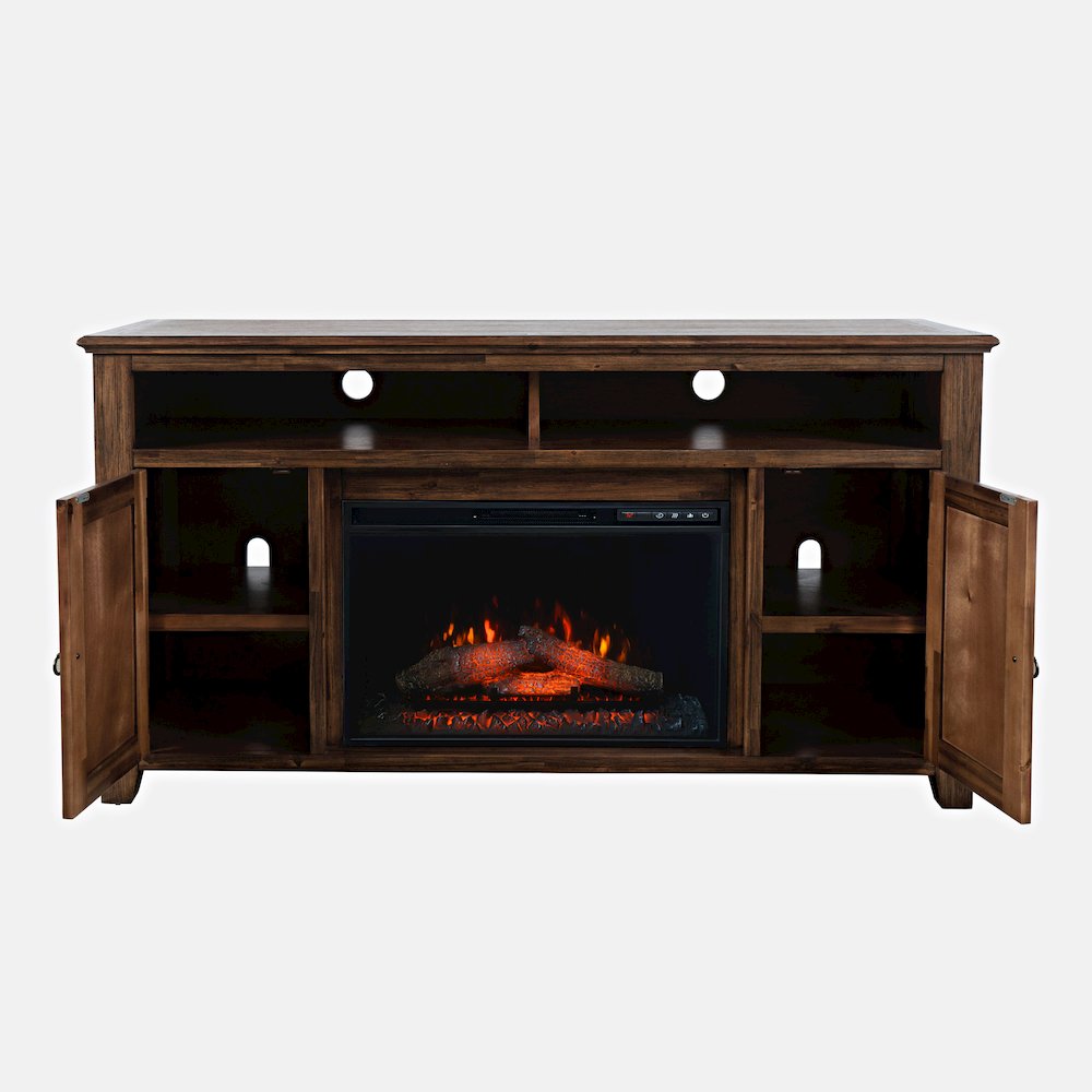 Bakersfield Rustic 60" Storage Console TV Stand with Electric Fireplace. Picture 4