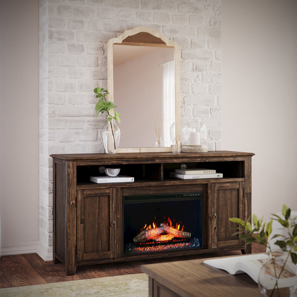 Bakersfield Rustic 60" Storage Console TV Stand with Electric Fireplace. Picture 2