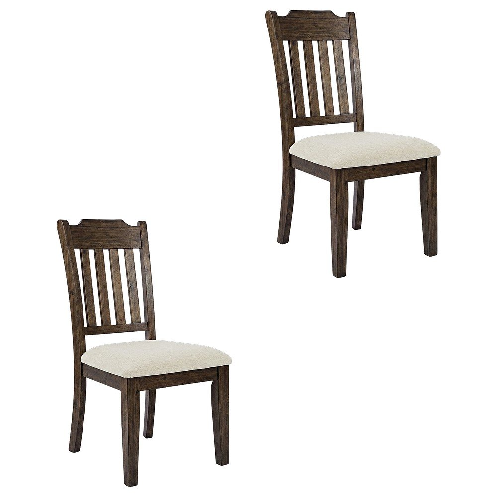 Mission-Style Slat-Back Solid Acacia Wood Farmhouse Dining Chair, Wire Brush, Set of 2. Picture 1