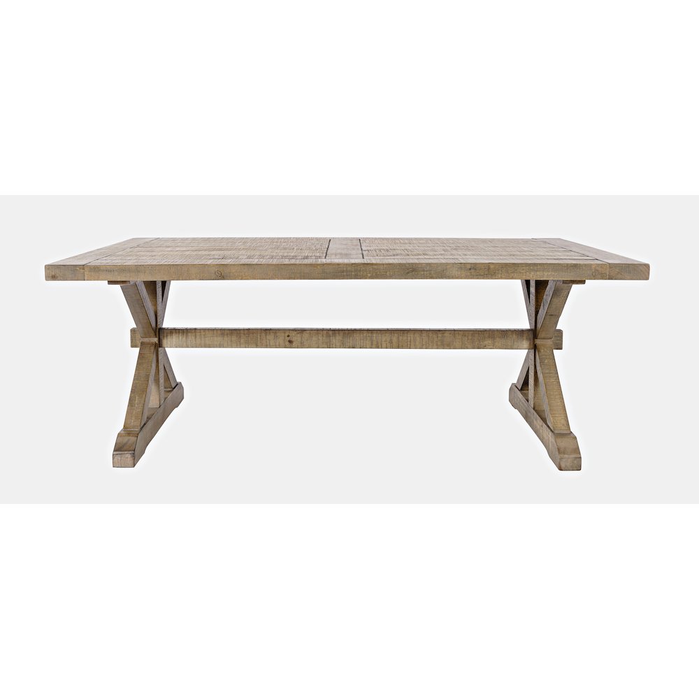Carlyle Crossing Modern Rustic Distressed Solid Wood Coffee Table with Trestle. Picture 1