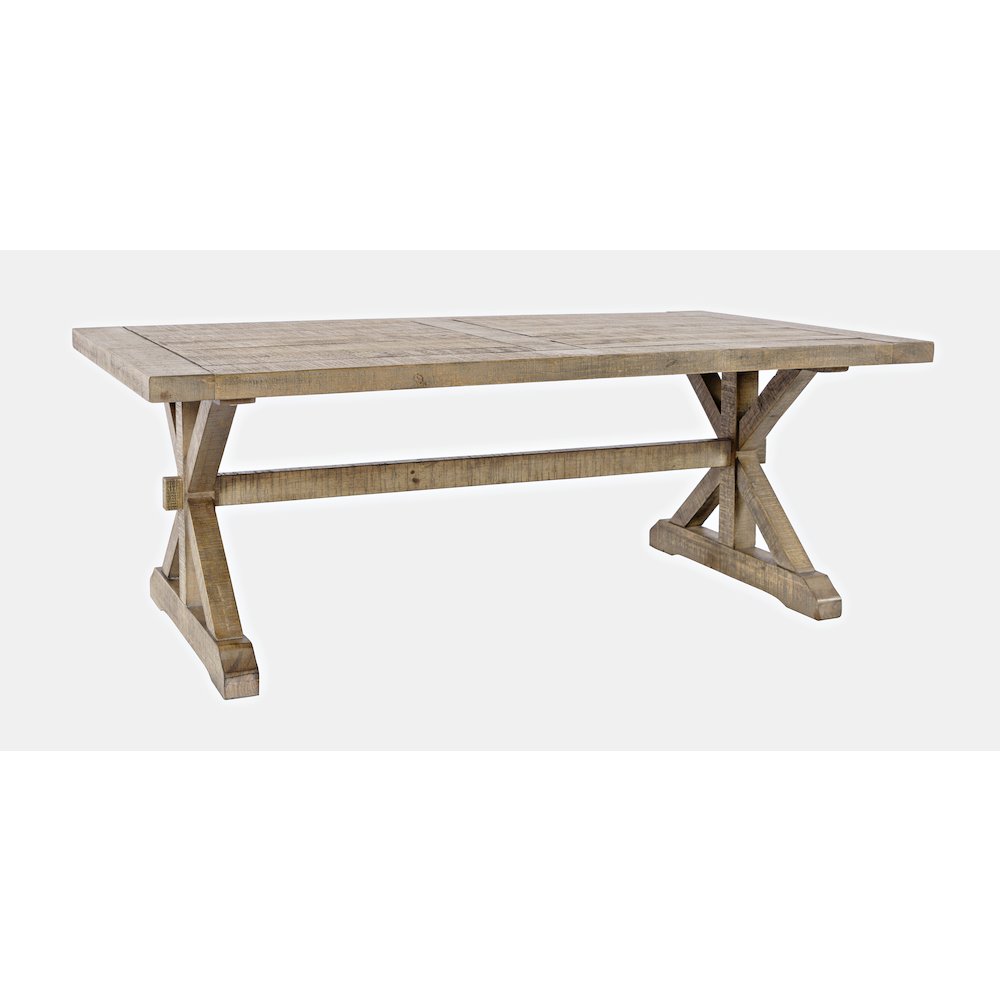 Carlyle Crossing Modern Rustic Distressed Solid Wood Coffee Table with Trestle. Picture 4