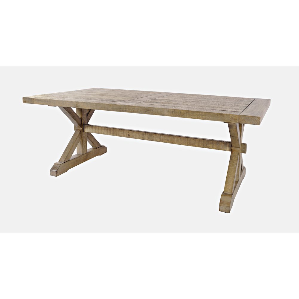 Carlyle Crossing Modern Rustic Distressed Solid Wood Coffee Table with Trestle. Picture 3