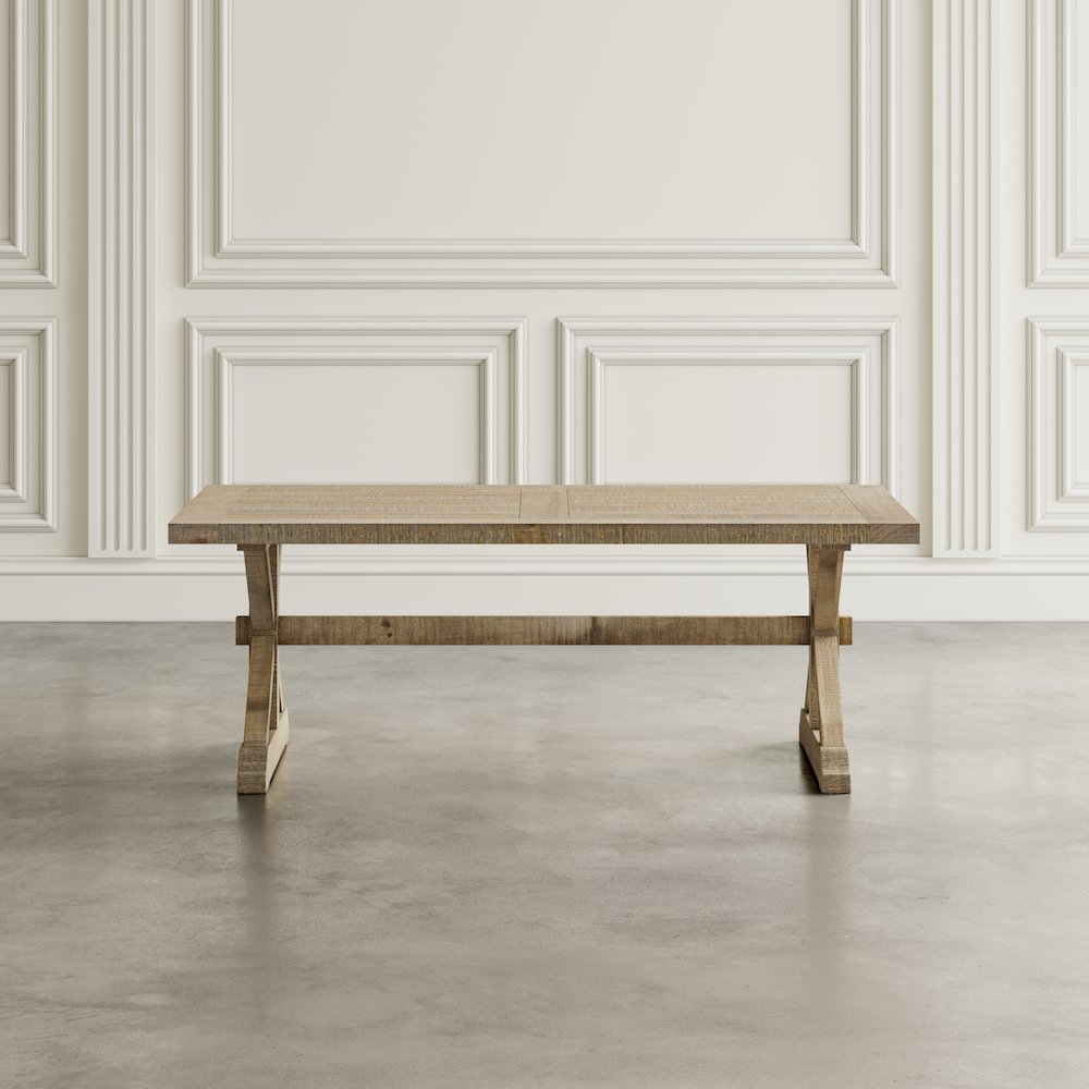 Carlyle Crossing Modern Rustic Distressed Solid Wood Coffee Table with Trestle. Picture 8