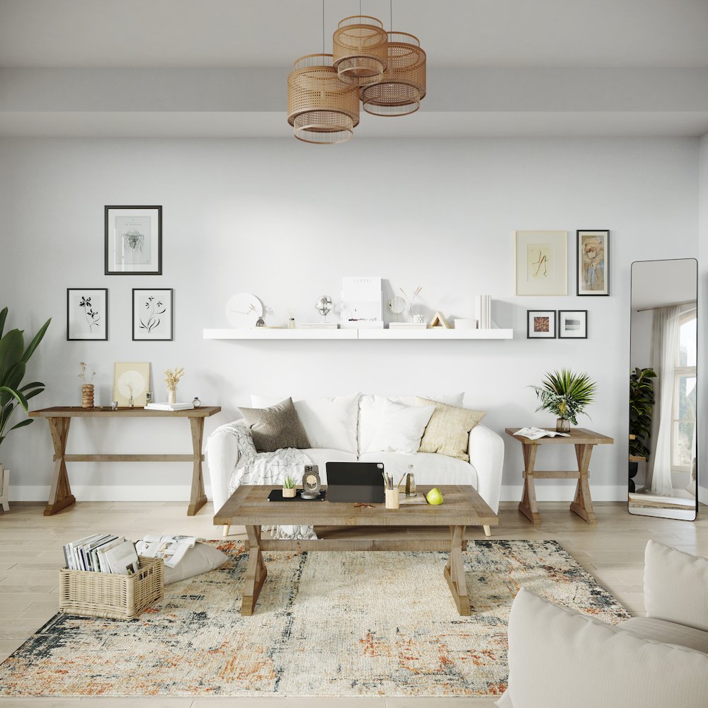 Carlyle Crossing Modern Rustic Distressed Solid Wood Sofa Table with Trestle. Picture 9