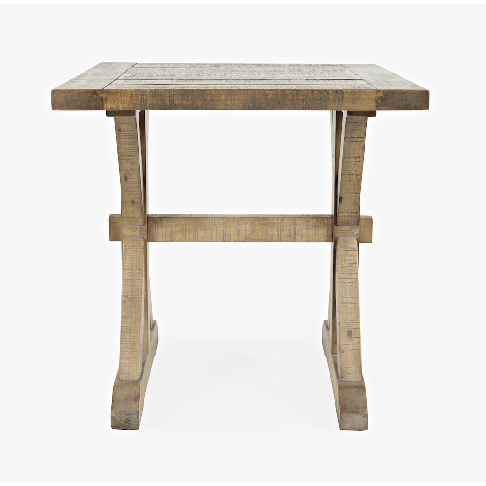 Carlyle Crossing Modern Rustic Distressed Solid Wood End Table with Trestle. Picture 1