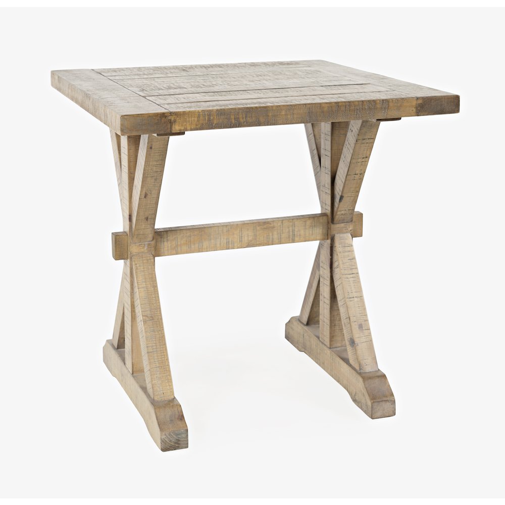 Carlyle Crossing Modern Rustic Distressed Solid Wood End Table with Trestle. Picture 4