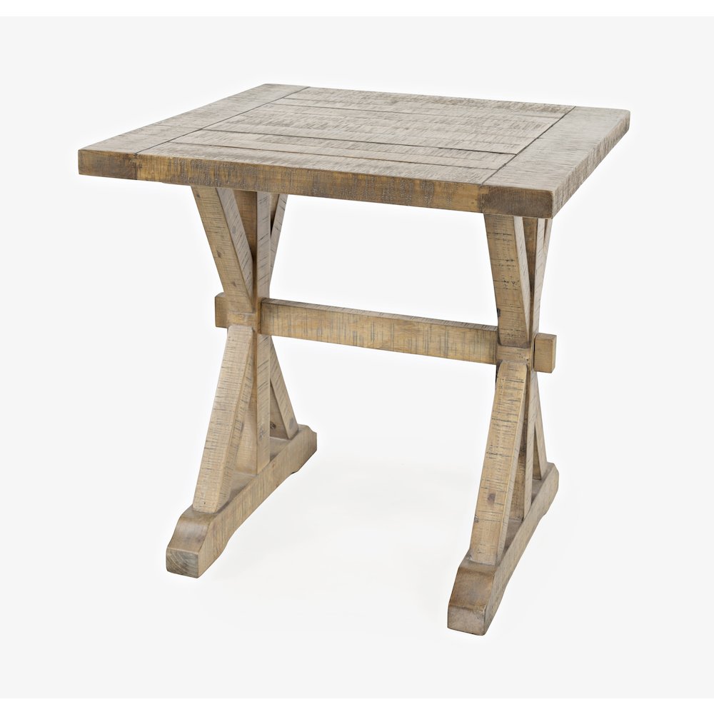 Carlyle Crossing Modern Rustic Distressed Solid Wood End Table with Trestle. Picture 3