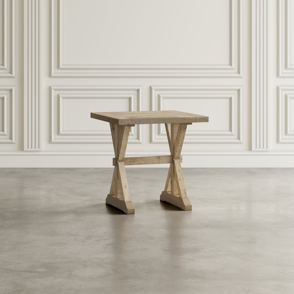 Carlyle Crossing Modern Rustic Distressed Solid Wood End Table with Trestle. Picture 7