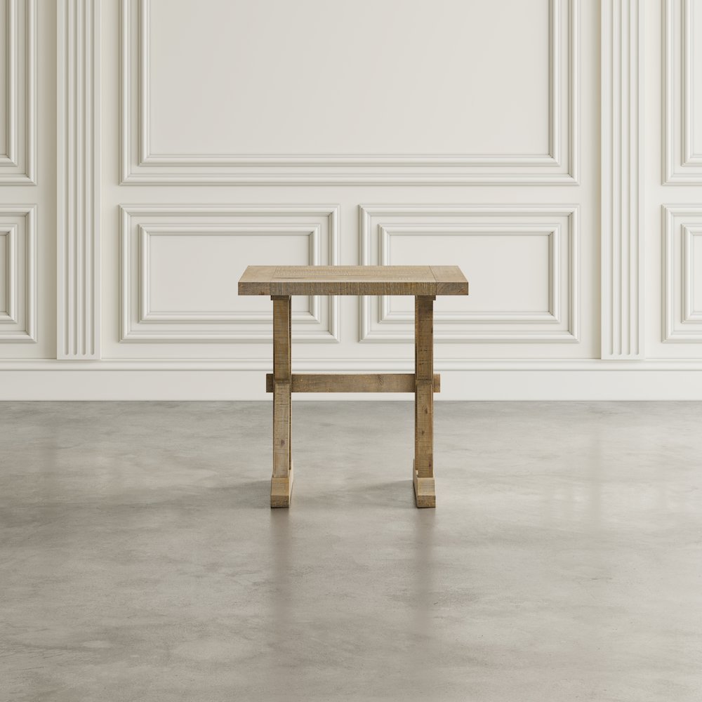 Carlyle Crossing Modern Rustic Distressed Solid Wood End Table with Trestle. Picture 8