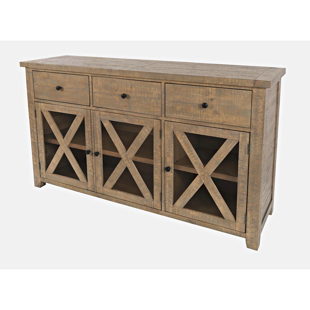 Carlyle Crossing Modern Rustic Buffet Server Storage Cabinet with Three Doors. Picture 3