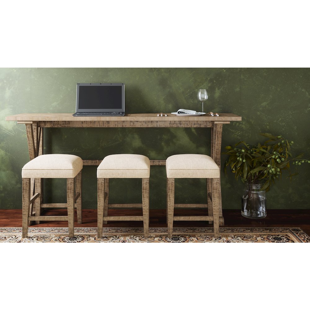 Modern Rustic Solid Wood Pine Counter Height Sofa Table Set with Three Stools. Picture 2