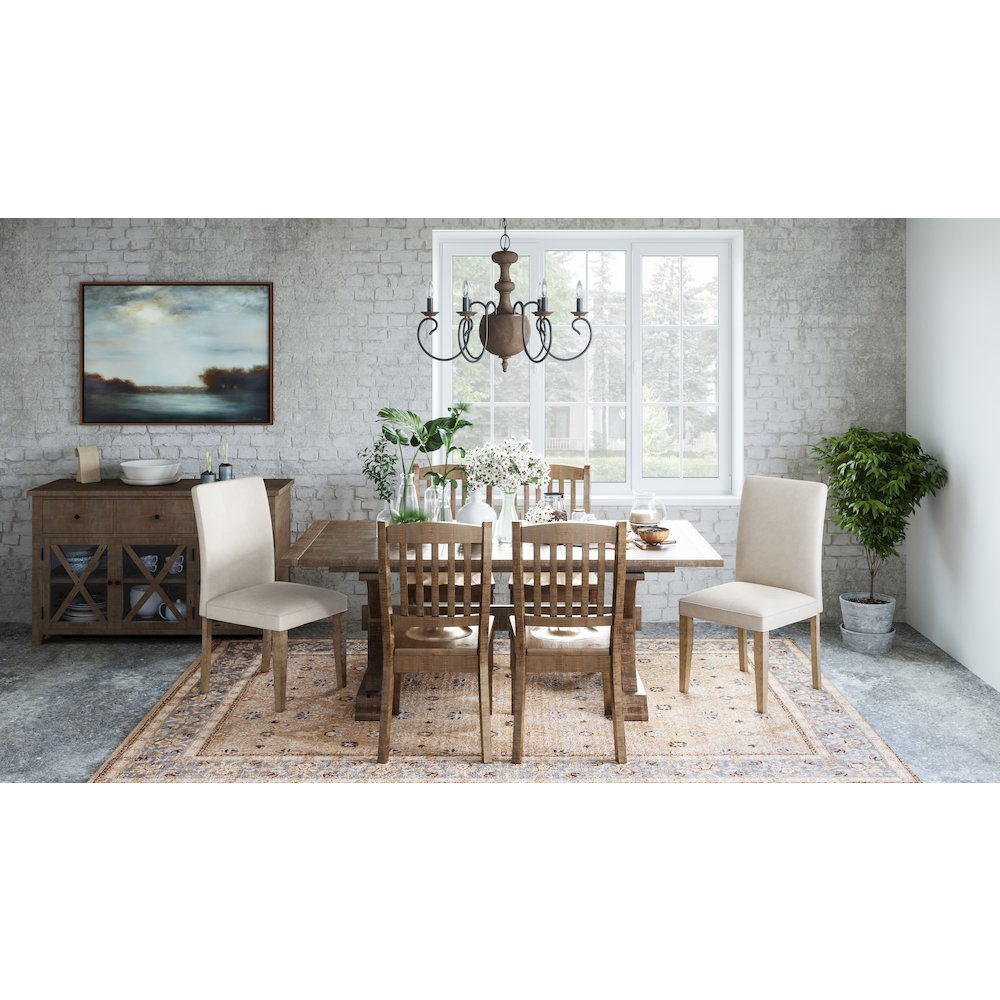 Modern Rustic Distressed Solid Wood Upholstered Parsons Dining Chair (Set of 2). Picture 2