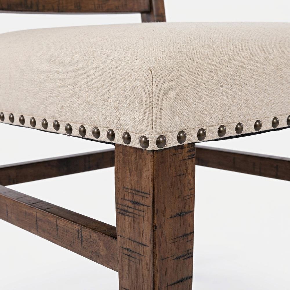 Acacia Veneer Cotton-Linen Upholstered Accent Chairs, Oak, Set of 2. Picture 8