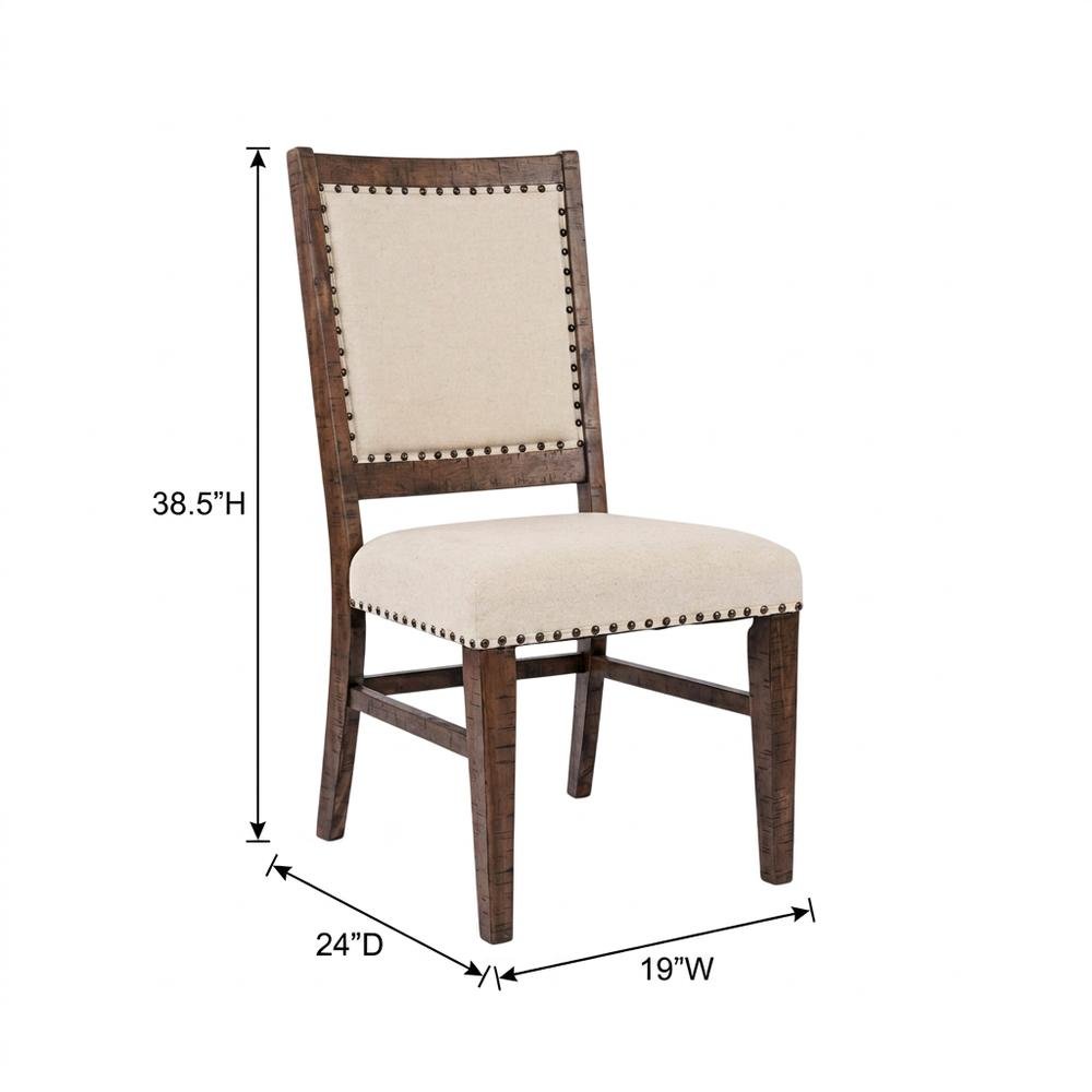 Acacia Veneer Cotton-Linen Upholstered Accent Chairs, Oak, Set of 2. Picture 6