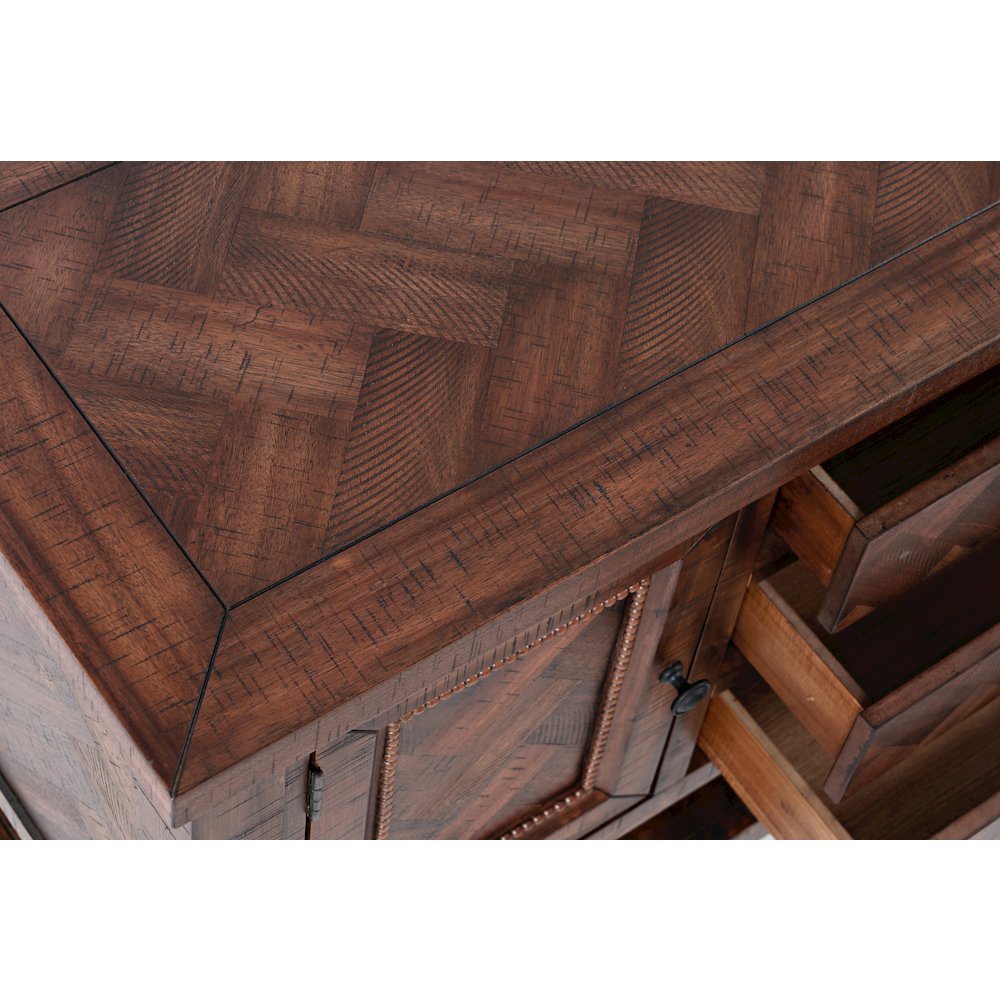 Fairview Transitional Herringbone Modern Distressed Solid Wood Buffet Server. Picture 5