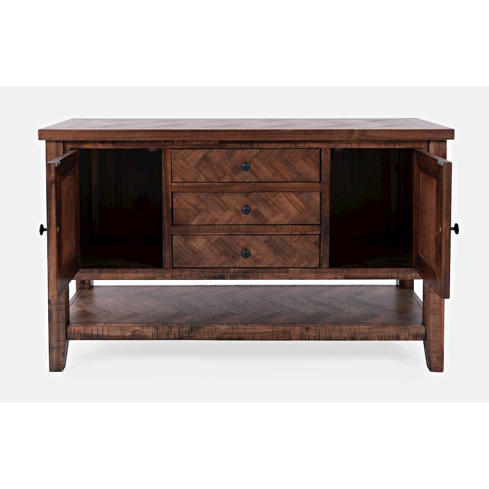 Fairview Transitional Herringbone Modern Distressed Solid Wood Buffet Server. Picture 7