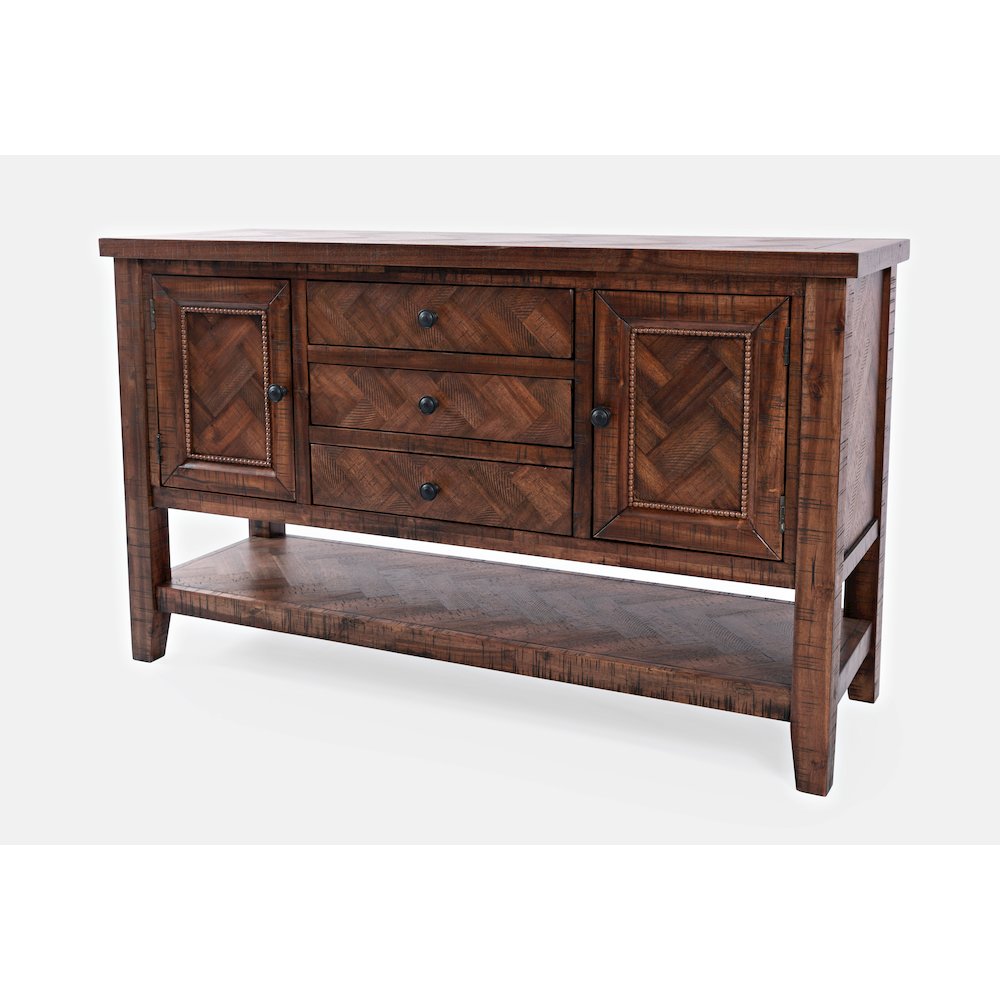Fairview Transitional Herringbone Modern Distressed Solid Wood Buffet Server. Picture 3