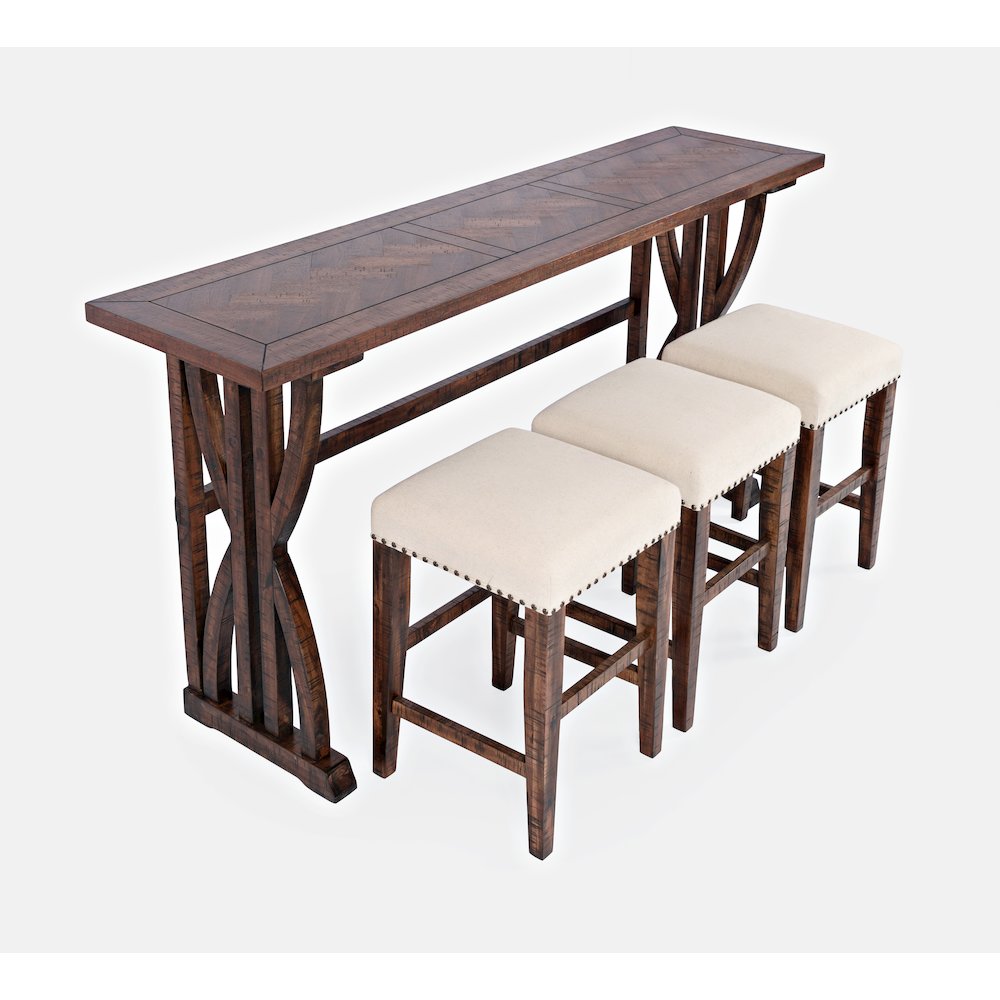 Transitional Herringbone Counter Height Four Piece Console 74" Dining Table Set. Picture 1
