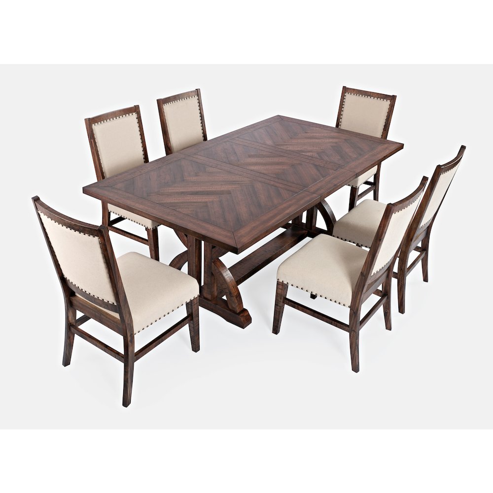 Fairview Transitional Modern Distressed 78" Seven-Piece Upholstered Dining Set. Picture 2