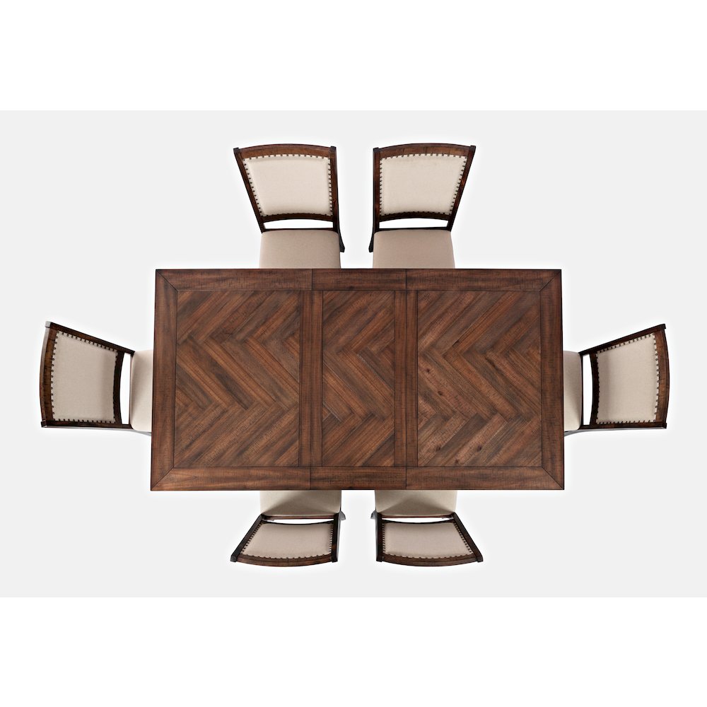 Fairview Transitional Modern Distressed 78" Seven-Piece Upholstered Dining Set. Picture 6