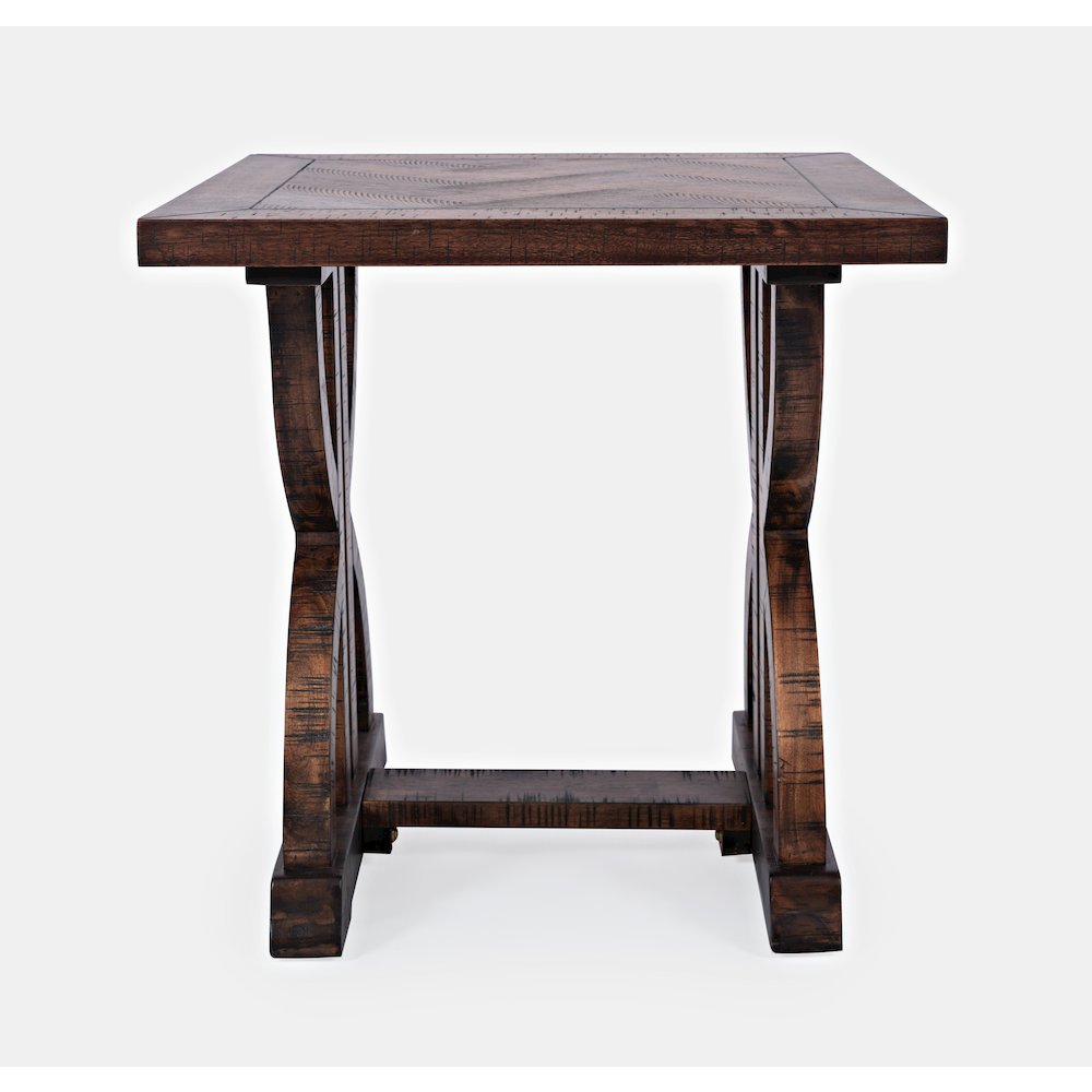 Fairview Transitional Herringbone Distressed Acacia End Table. Picture 1