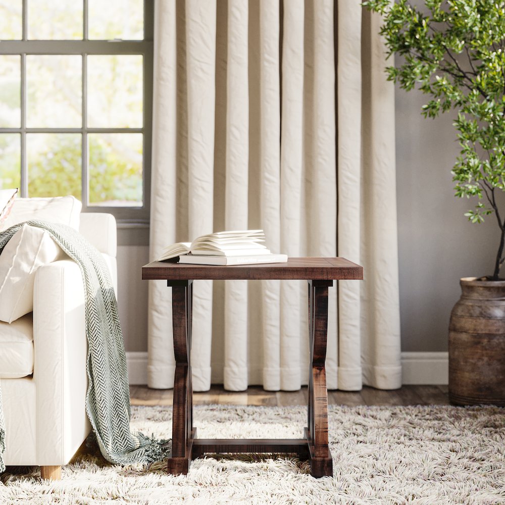 Fairview Transitional Herringbone Distressed Acacia End Table. Picture 2