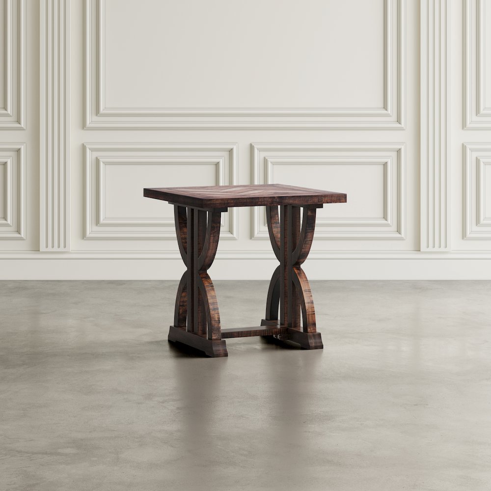 Fairview Transitional Herringbone Distressed Acacia End Table. Picture 9