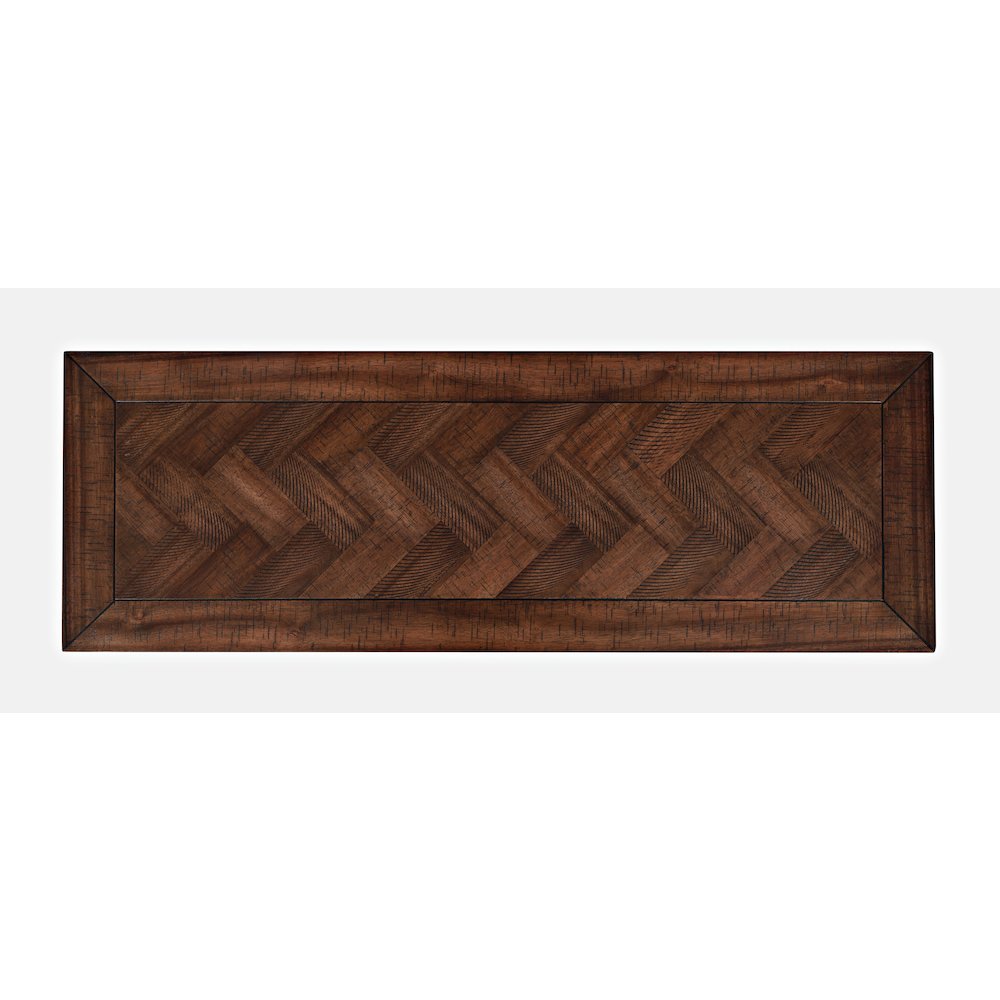 Fairview Transitional Herringbone Distressed Acacia Sofa Table. Picture 6