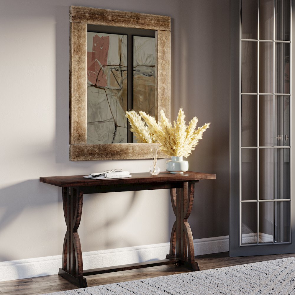Fairview Transitional Herringbone Distressed Acacia Sofa Table. Picture 9