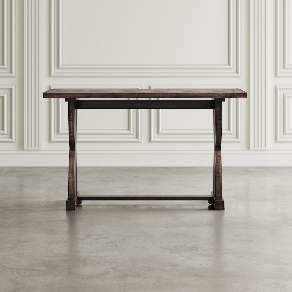Fairview Transitional Herringbone Distressed Acacia Sofa Table. Picture 7