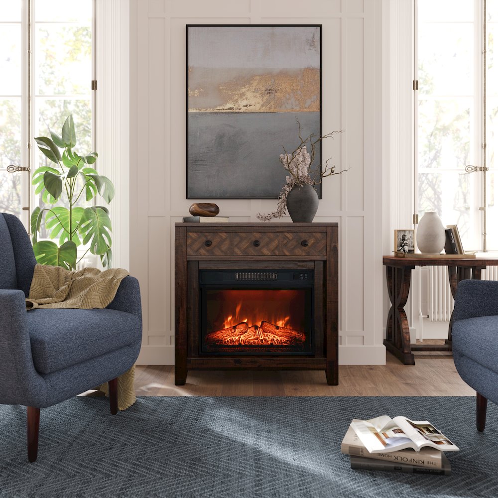 Fairview Modern Transitional 32" Chevron Electric Fireplace Console TV Stand. Picture 10
